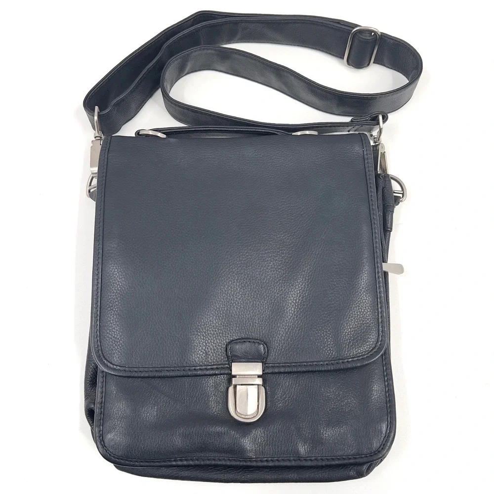 Paradox Mens Black Leather Bag Messenger Crossbody Organizer Excellent Condition